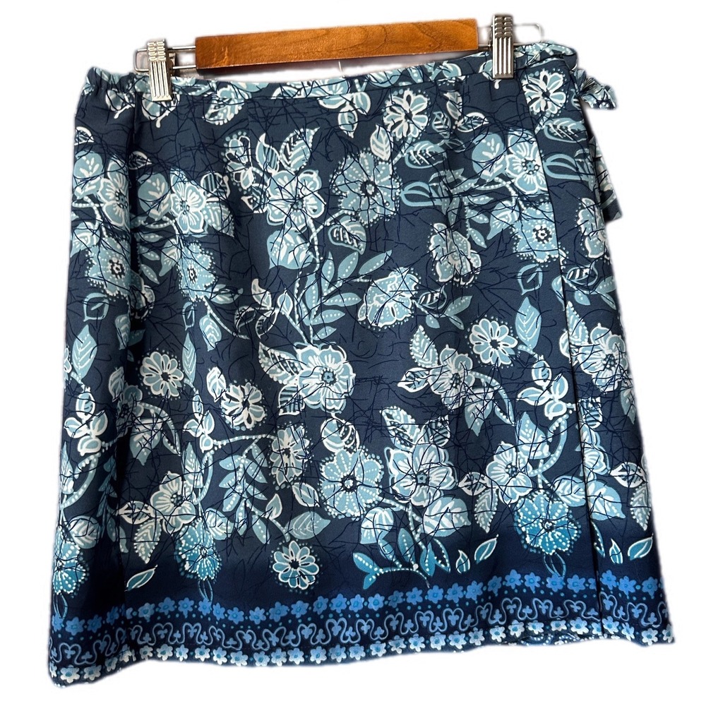 Coldwater Creek Wrap Skirt Women 12‎ Blue Excellent Floral Batik Print H18628